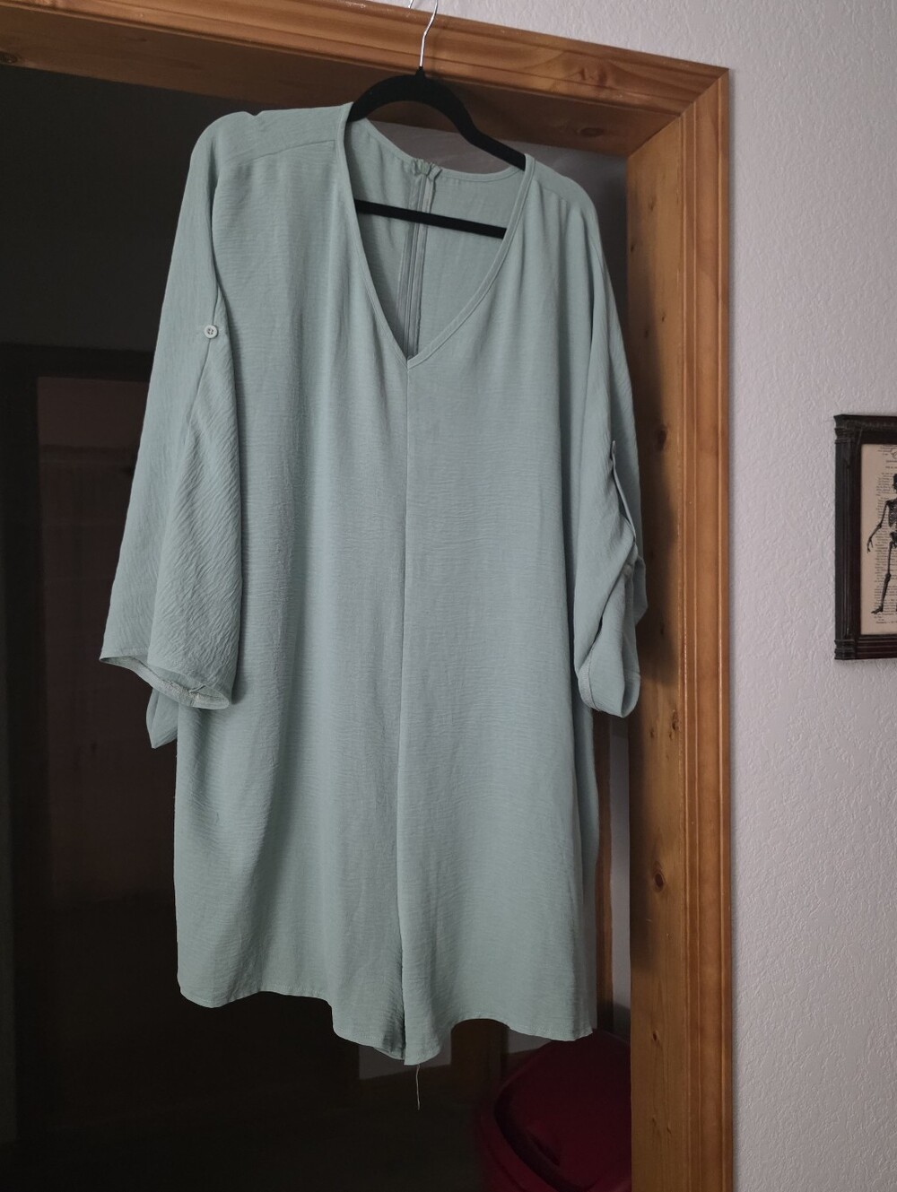 Light Sage V-Neck Roll-Sleeve Women’s Romper